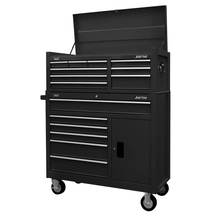 American PRO® Topchest & Rollcab Combination 15 Drawer - Black | AP41STACKB