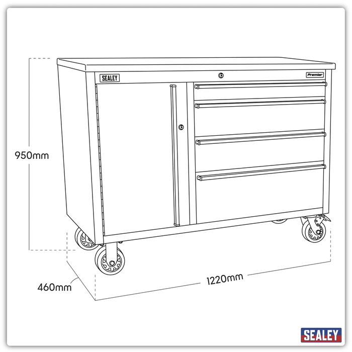 Mobile Stainless Steel Tool Cabinet 4 Drawer | AP4804SS