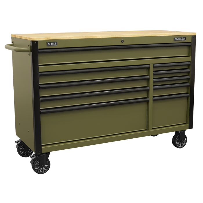 Superline PRO® Mobile Trolley with Wooden Worktop & Power Bar 10 Drawer 1320mm | AP5210KBE