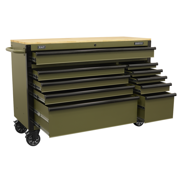 Superline PRO® Mobile Trolley with Wooden Worktop & Power Bar 10 Drawer 1320mm | AP5210KBE