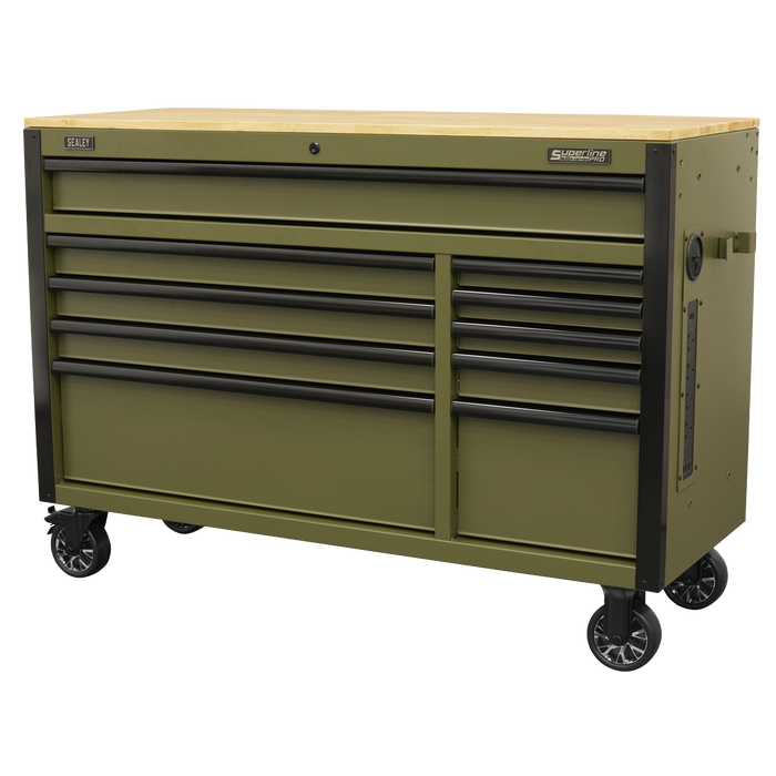 Superline PRO® Mobile Trolley with Wooden Worktop & Power Bar 10 Drawer 1320mm | AP5210KBE