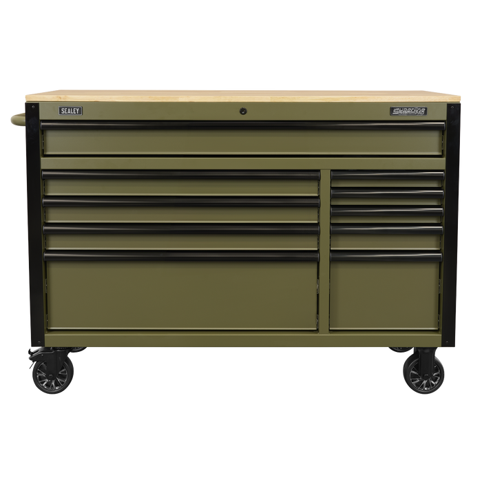 Superline PRO® Mobile Trolley with Wooden Worktop & Power Bar 10 Drawer 1320mm | AP5210KBE