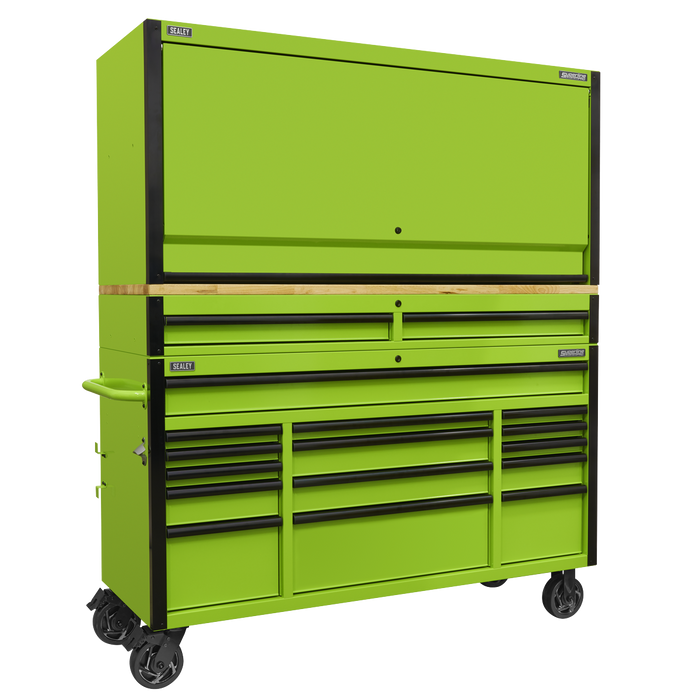 Superline PRO® Black Edition Mobile Trolley with Wooden Worktop, Hutch & 2 Drawer Riser 15 Drawer 1549mm | AP6115BECOMBO1