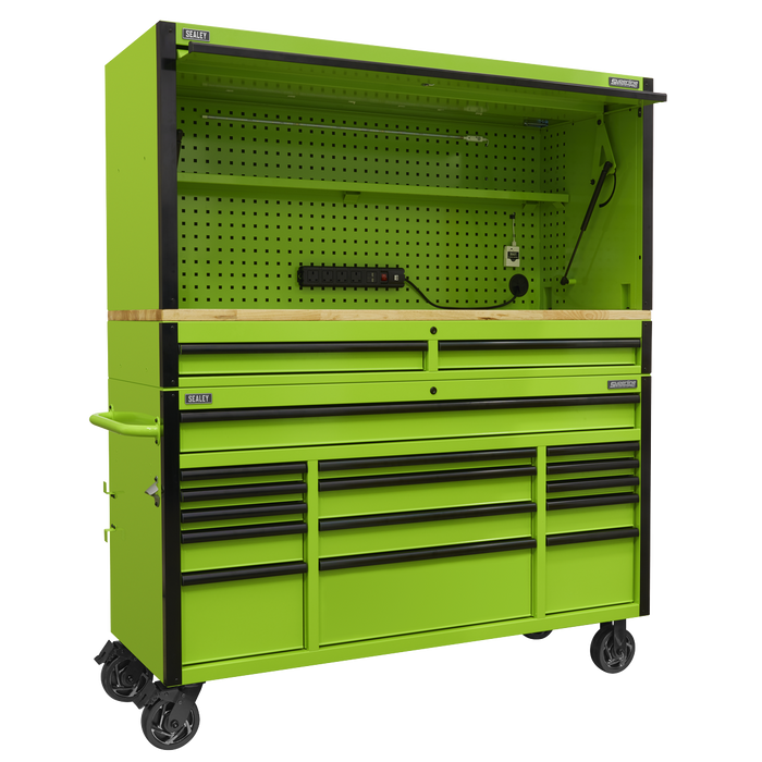 Superline PRO® Black Edition Mobile Trolley with Wooden Worktop, Hutch & 2 Drawer Riser 15 Drawer 1549mm | AP6115BECOMBO1