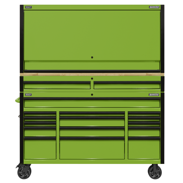 Superline PRO® Black Edition Mobile Trolley with Wooden Worktop, Hutch & 2 Drawer Riser 15 Drawer 1549mm | AP6115BECOMBO1