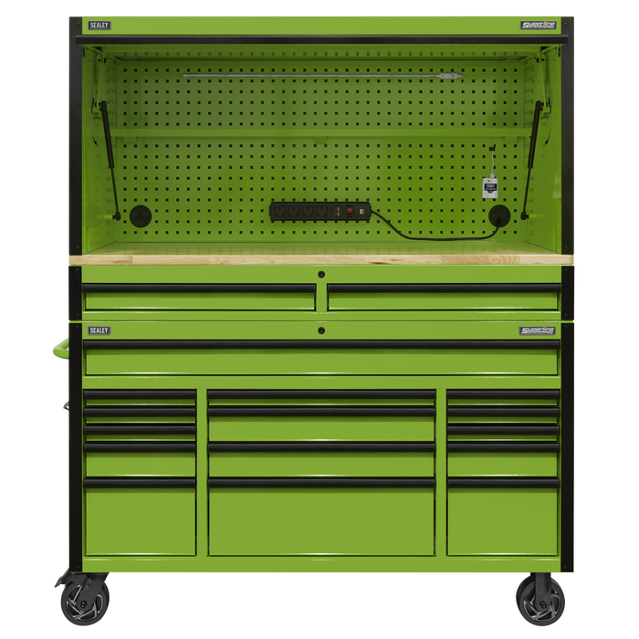 Superline PRO® Black Edition Mobile Trolley with Wooden Worktop, Hutch & 2 Drawer Riser 15 Drawer 1549mm | AP6115BECOMBO1