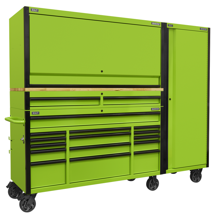 Superline PRO® Black Edition Mobile Trolley with Wooden Worktop, Hutch, 2 Drawer Riser & Side Locker 15 Drawer 1549mm | AP6115BECOMBO2