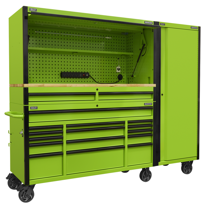 Superline PRO® Black Edition Mobile Trolley with Wooden Worktop, Hutch, 2 Drawer Riser & Side Locker 15 Drawer 1549mm | AP6115BECOMBO2
