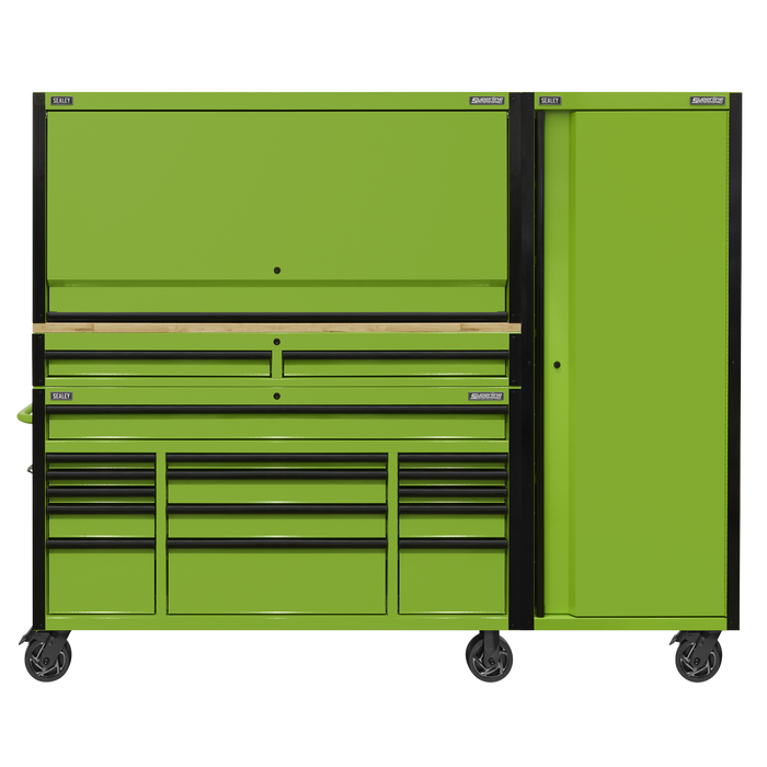 Superline PRO® Black Edition Mobile Trolley with Wooden Worktop, Hutch, 2 Drawer Riser & Side Locker 15 Drawer 1549mm | AP6115BECOMBO2