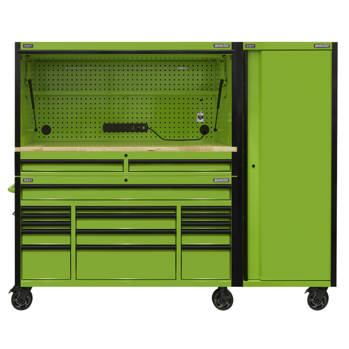Superline PRO® Black Edition Mobile Trolley with Wooden Worktop, Hutch, 2 Drawer Riser & Side Locker 15 Drawer 1549mm | AP6115BECOMBO2