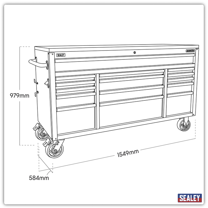 Mobile Trolley with Wooden Worktop 15 Drawer 1549mm | AP6115BE