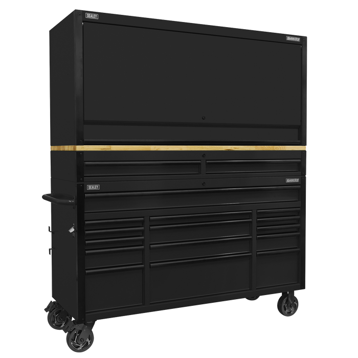 Superline PRO® Black Edition Mobile Trolley with Wooden Worktop 15 Drawer, Hutch & 2 Drawer Riser 1549mm | AP6215BECOMBO1