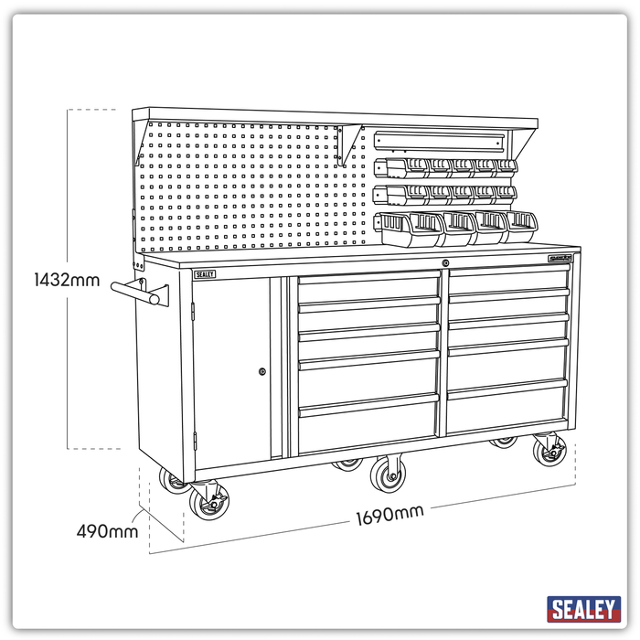 Superline PRO® Mobile Workstation with Backboard 10 Drawer | AP6310