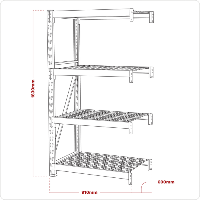 Heavy-Duty Racking Extension Pack with 4 Mesh Shelves 640kg Capacity Per Level | AP6372E