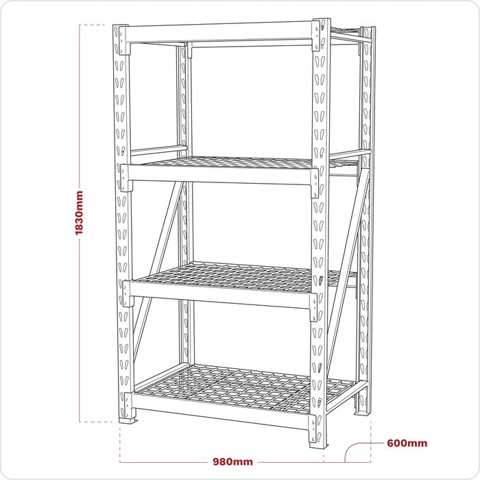 Heavy-Duty Racking Unit with 4 Mesh Shelves 640kg Capacity Per Level | AP6372