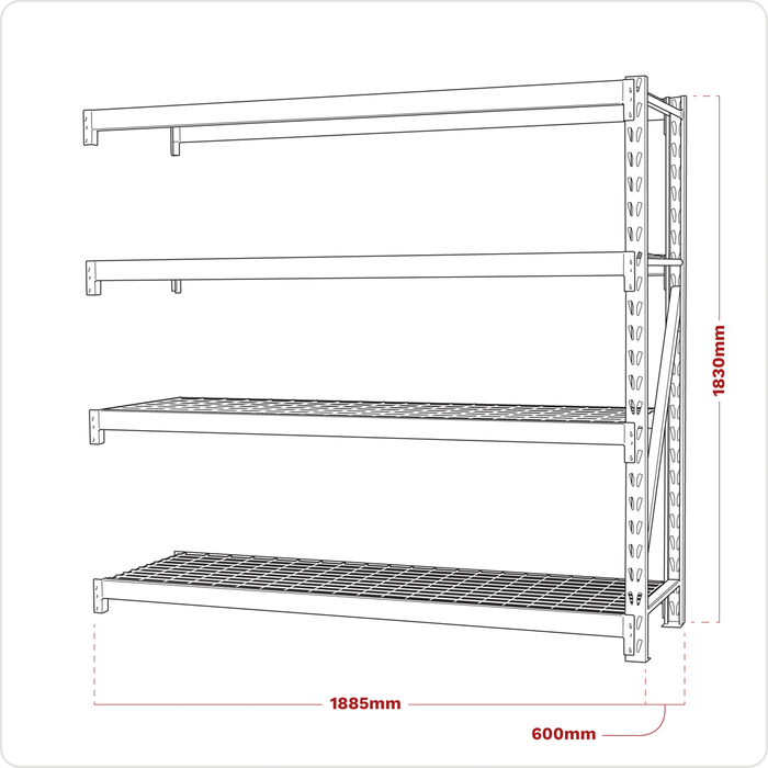 Heavy-Duty Racking Extension Pack with 4 Mesh Shelves 640kg Capacity Per Level | AP6572E