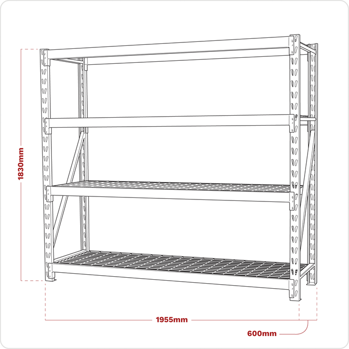 Heavy-Duty Racking Unit with 4 Mesh Shelves 640kg Capacity Per Level | AP6572