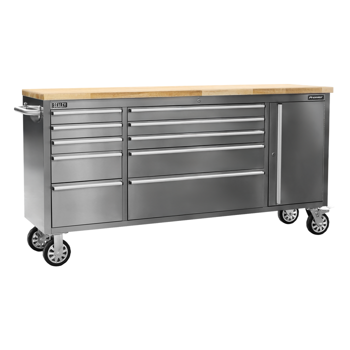 Premier™ Mobile Stainless Steel Tool Cabinet & Cupboard 10 Drawer | AP7210SS