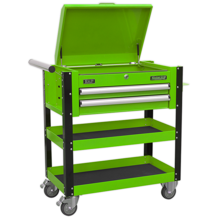 Superline PRO® Heavy-Duty Mobile Tool & Parts Trolley with Lockable Top & 2 Drawers - Green | AP760MHV