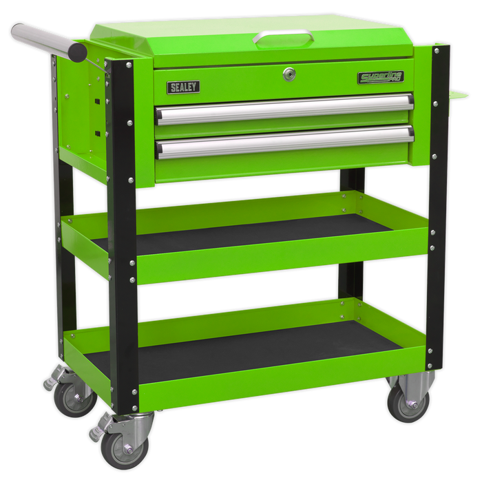 Superline PRO® Heavy-Duty Mobile Tool & Parts Trolley with Lockable Top & 2 Drawers - Green | AP760MHV