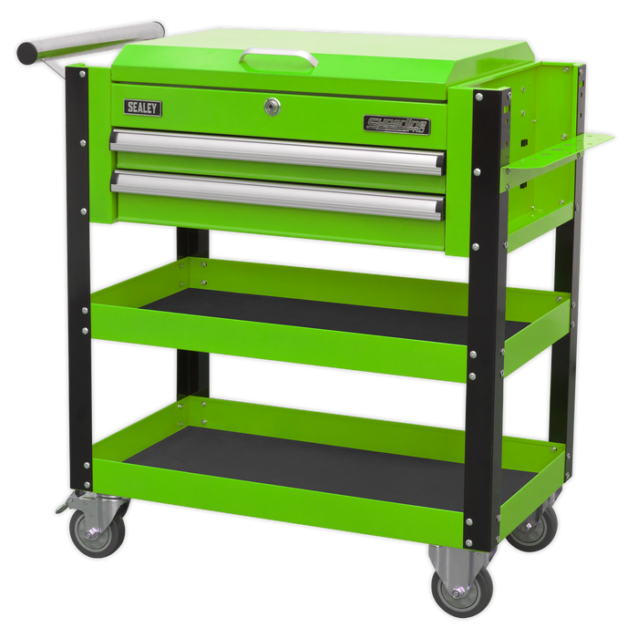 Superline PRO® Heavy-Duty Mobile Tool & Parts Trolley with Lockable Top & 2 Drawers - Green | AP760MHV