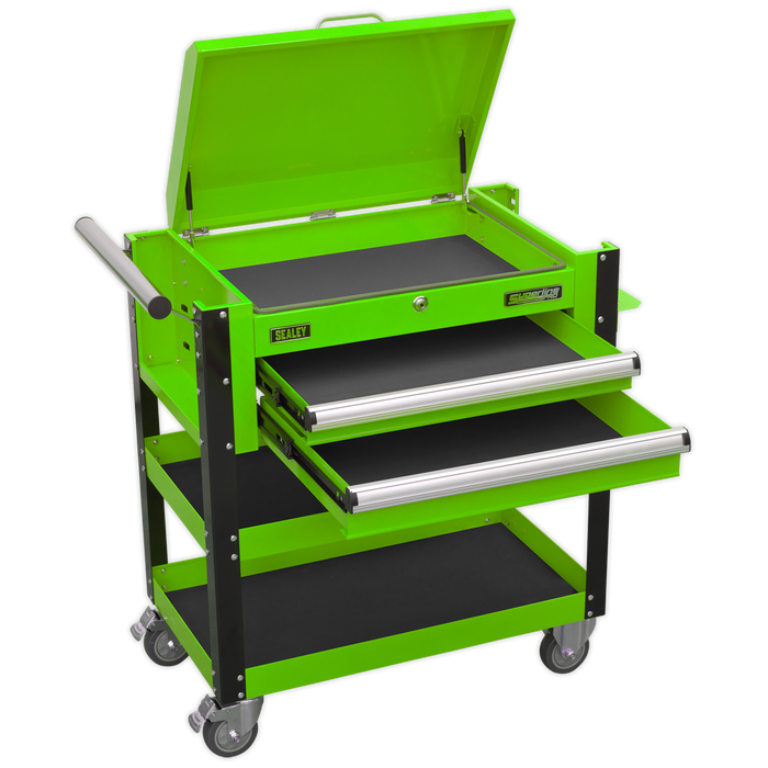 Superline PRO® Heavy-Duty Mobile Tool & Parts Trolley with Lockable Top & 2 Drawers - Green | AP760MHV