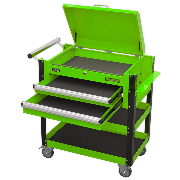 Superline PRO® Heavy-Duty Mobile Tool & Parts Trolley with Lockable Top & 2 Drawers - Green | AP760MHV
