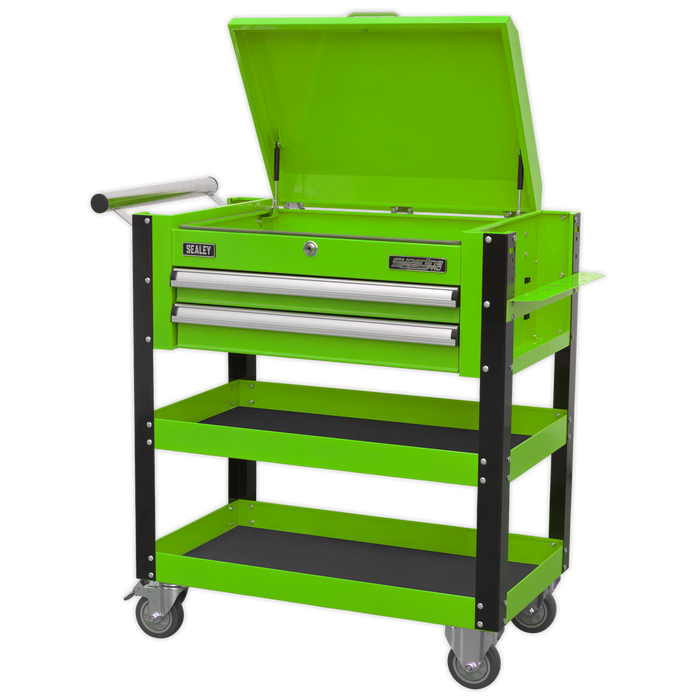 Superline PRO® Heavy-Duty Mobile Tool & Parts Trolley with Lockable Top & 2 Drawers - Green | AP760MHV