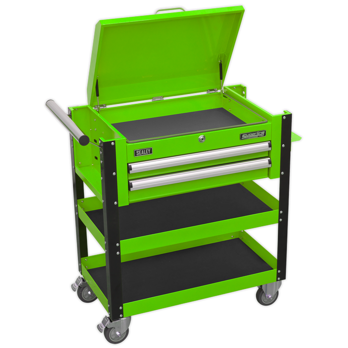 Superline PRO® Heavy-Duty Mobile Tool & Parts Trolley with Lockable Top & 2 Drawers - Green | AP760MHV