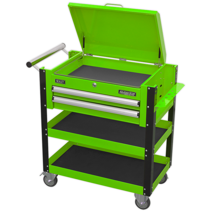 Superline PRO® Heavy-Duty Mobile Tool & Parts Trolley with Lockable Top & 2 Drawers - Green | AP760MHV