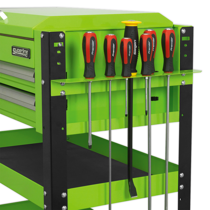 Superline PRO® Heavy-Duty Mobile Tool & Parts Trolley with Lockable Top & 2 Drawers - Green | AP760MHV