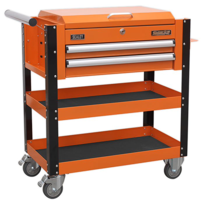 Superline PRO® Heavy-Duty Mobile Tool & Parts Trolley with Lockable Top & 2 Drawers - Orange | AP760MO