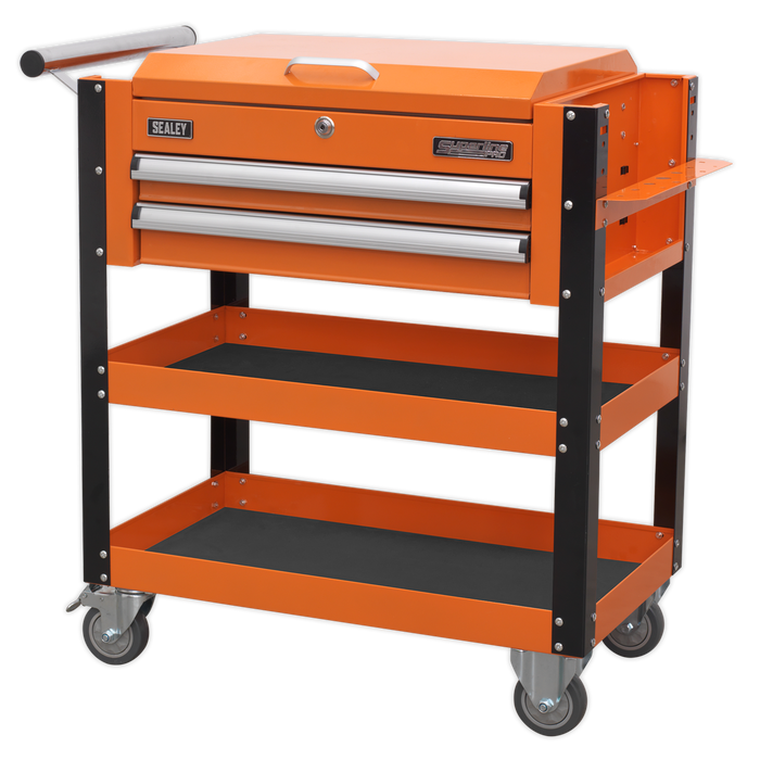 Superline PRO® Heavy-Duty Mobile Tool & Parts Trolley with Lockable Top & 2 Drawers - Orange | AP760MO