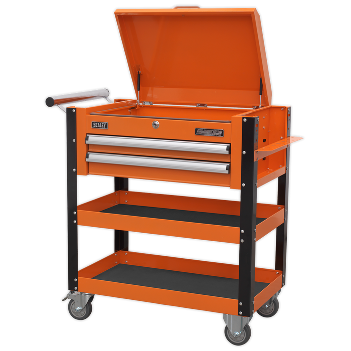 Superline PRO® Heavy-Duty Mobile Tool & Parts Trolley with Lockable Top & 2 Drawers - Orange | AP760MO