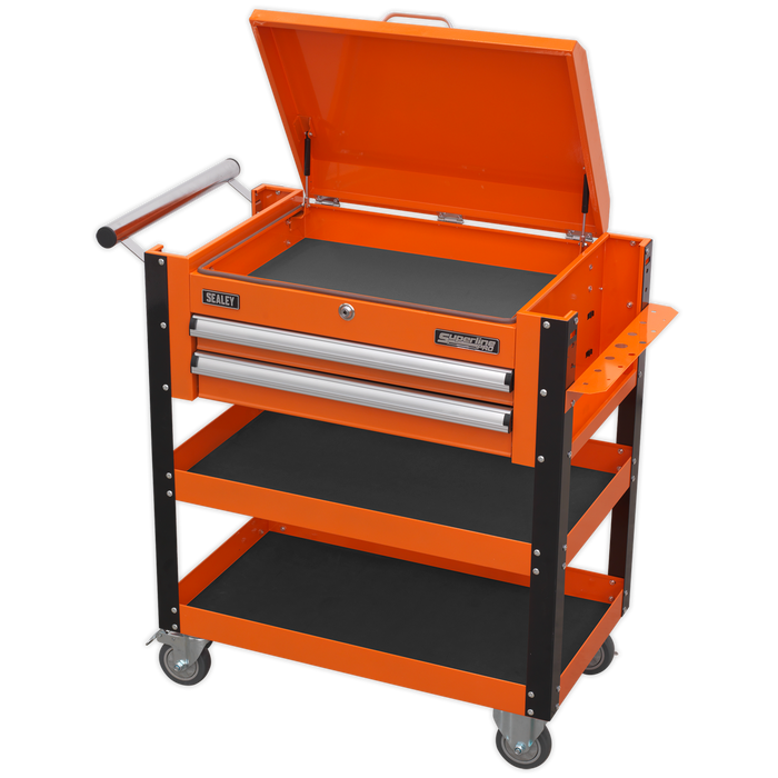 Superline PRO® Heavy-Duty Mobile Tool & Parts Trolley with Lockable Top & 2 Drawers - Orange | AP760MO