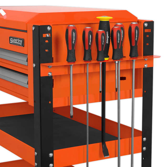 Superline PRO® Heavy-Duty Mobile Tool & Parts Trolley with Lockable Top & 2 Drawers - Orange | AP760MO