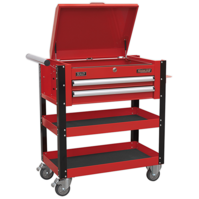 Superline PRO® Heavy-Duty Mobile Tool & Parts Trolley with Lockable Top & 2 Drawers - Red | AP760M