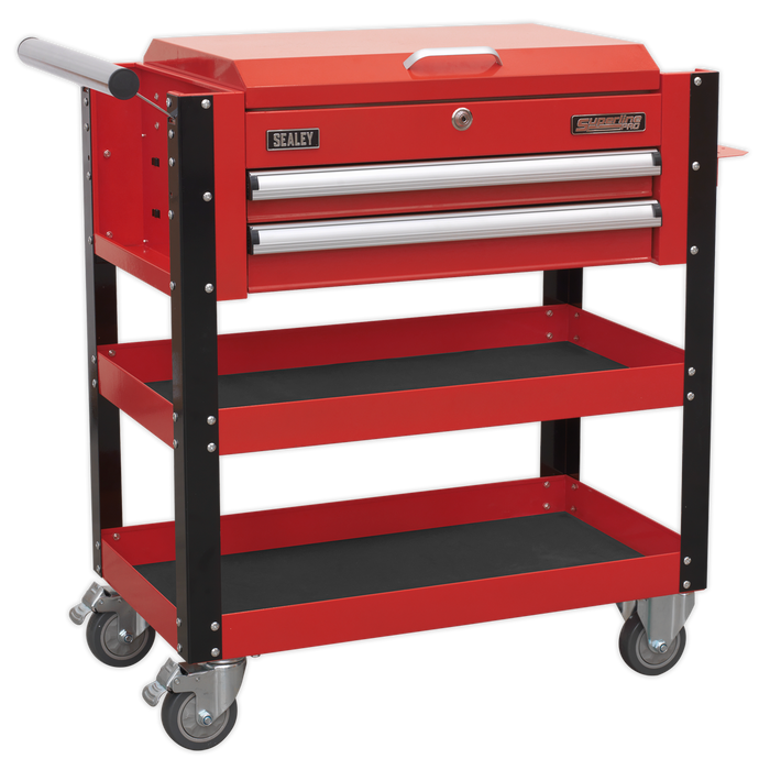 Superline PRO® Heavy-Duty Mobile Tool & Parts Trolley with Lockable Top & 2 Drawers - Red | AP760M