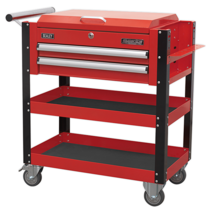 Superline PRO® Heavy-Duty Mobile Tool & Parts Trolley with Lockable Top & 2 Drawers - Red | AP760M