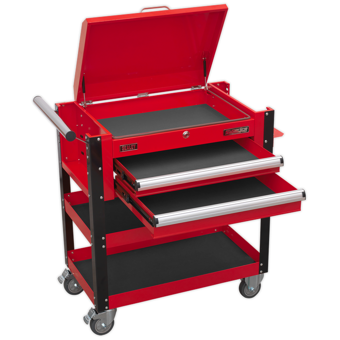 Superline PRO® Heavy-Duty Mobile Tool & Parts Trolley with Lockable Top & 2 Drawers - Red | AP760M