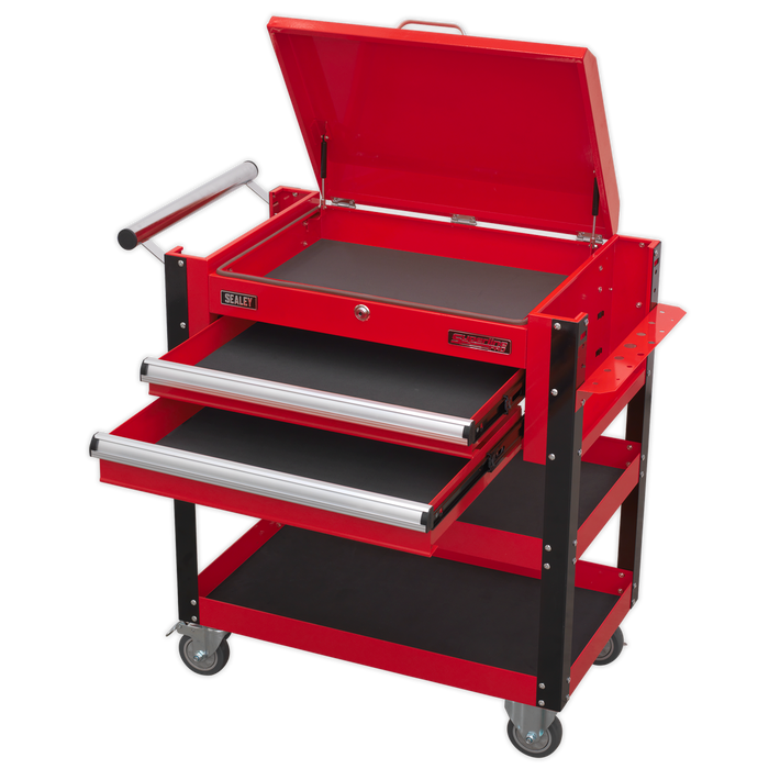 Superline PRO® Heavy-Duty Mobile Tool & Parts Trolley with Lockable Top & 2 Drawers - Red | AP760M