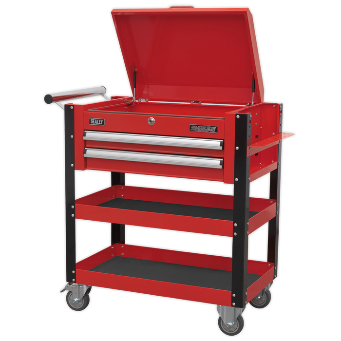 Superline PRO® Heavy-Duty Mobile Tool & Parts Trolley with Lockable Top & 2 Drawers - Red | AP760M