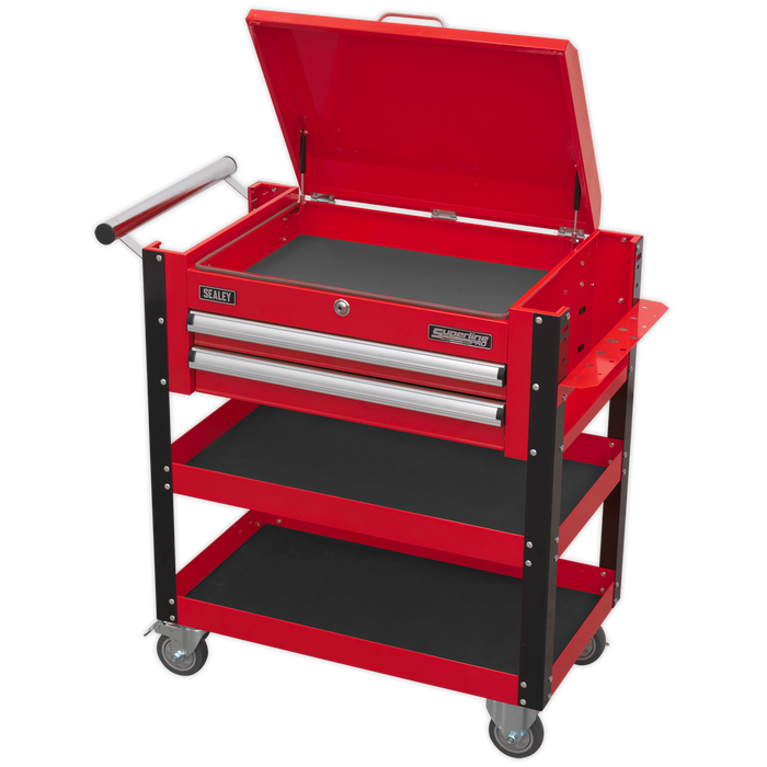 Superline PRO® Heavy-Duty Mobile Tool & Parts Trolley with Lockable Top & 2 Drawers - Red | AP760M