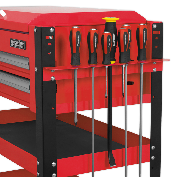 Superline PRO® Heavy-Duty Mobile Tool & Parts Trolley with Lockable Top & 2 Drawers - Red | AP760M