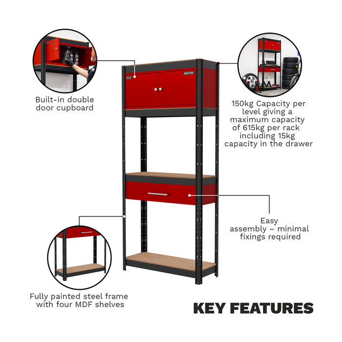 Shelving Unit 4-Tier with Cupboard & Drawer | AP830R
