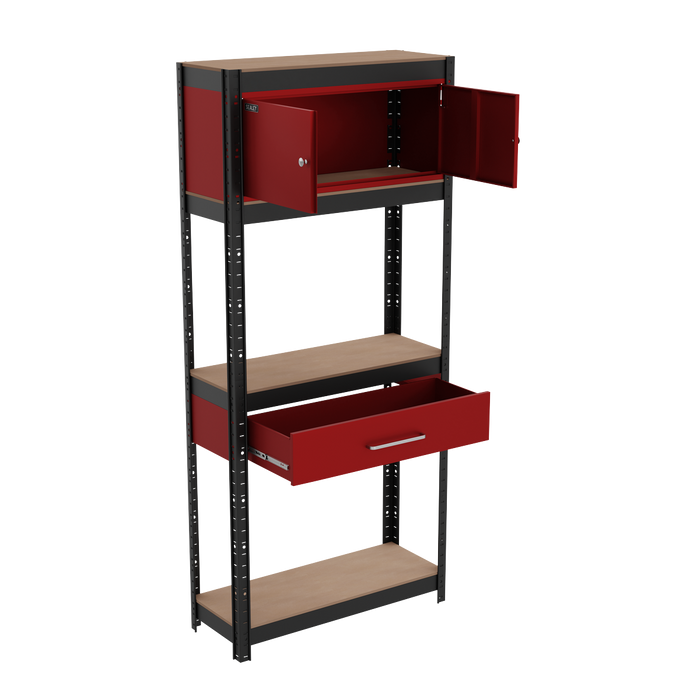 Shelving Unit 4-Tier with Cupboard & Drawer | AP830R
