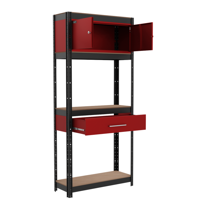 Shelving Unit 4-Tier with Cupboard & Drawer | AP830R
