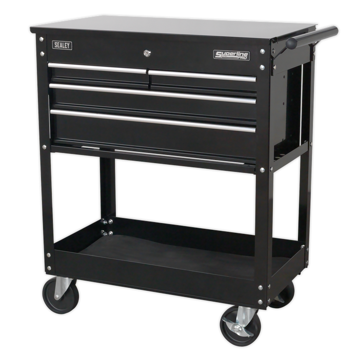 Heavy-Duty Mobile Tool & Parts Trolley with 4 Drawers & Lockable Top - Black | AP850MB