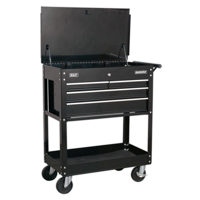 Heavy-Duty Mobile Tool & Parts Trolley with 4 Drawers & Lockable Top - Black | AP850MB