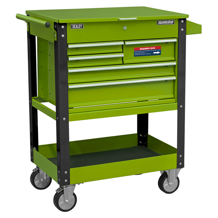 Superline PRO® Heavy-Duty Mobile Tool & Parts Trolley with 5 Drawers and Lockable Top - Hi-Vis Green | AP890MHV